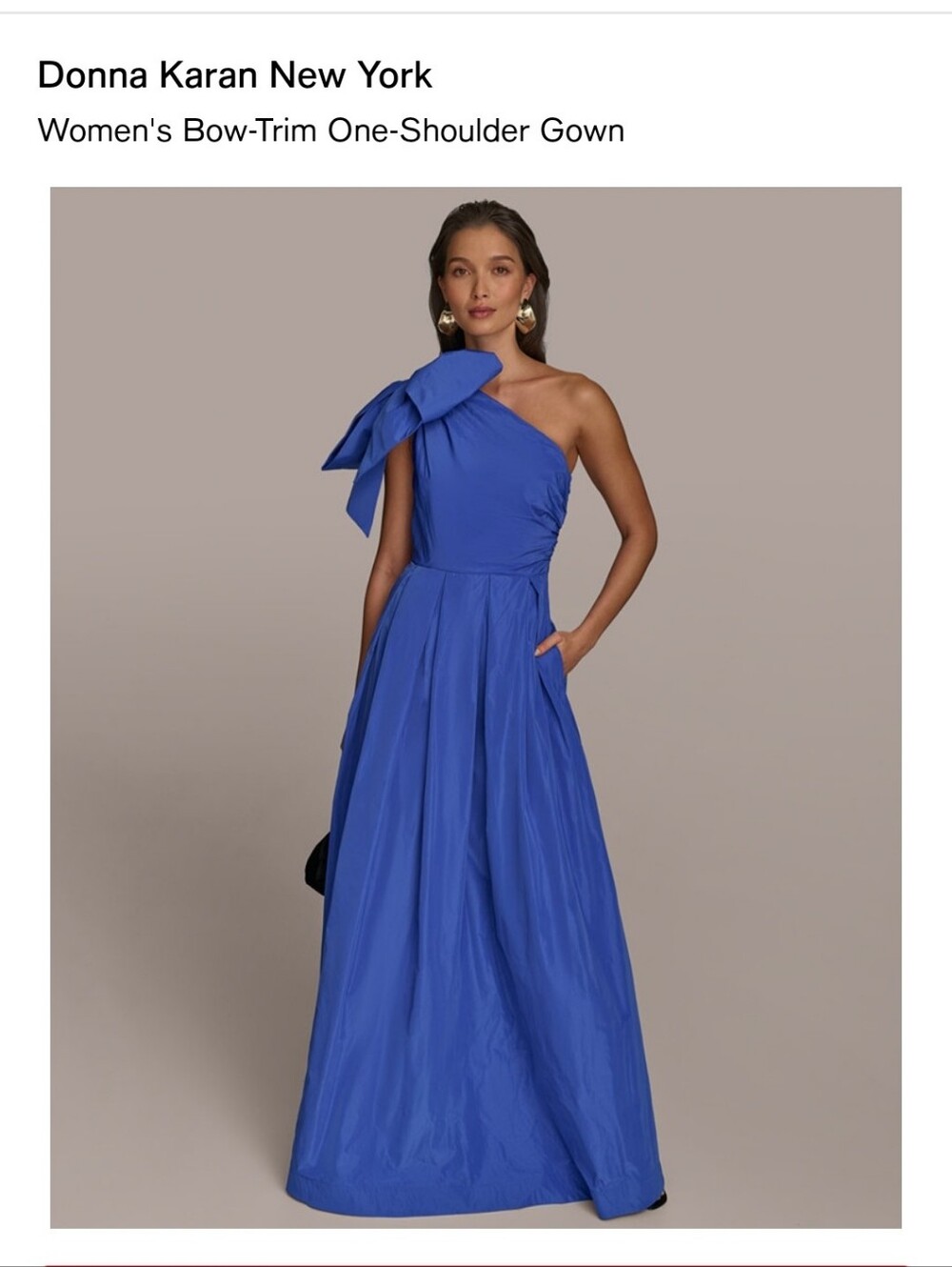 Donna Karan Royal Blue One-Shoulder Bow-Trim Evening Gown